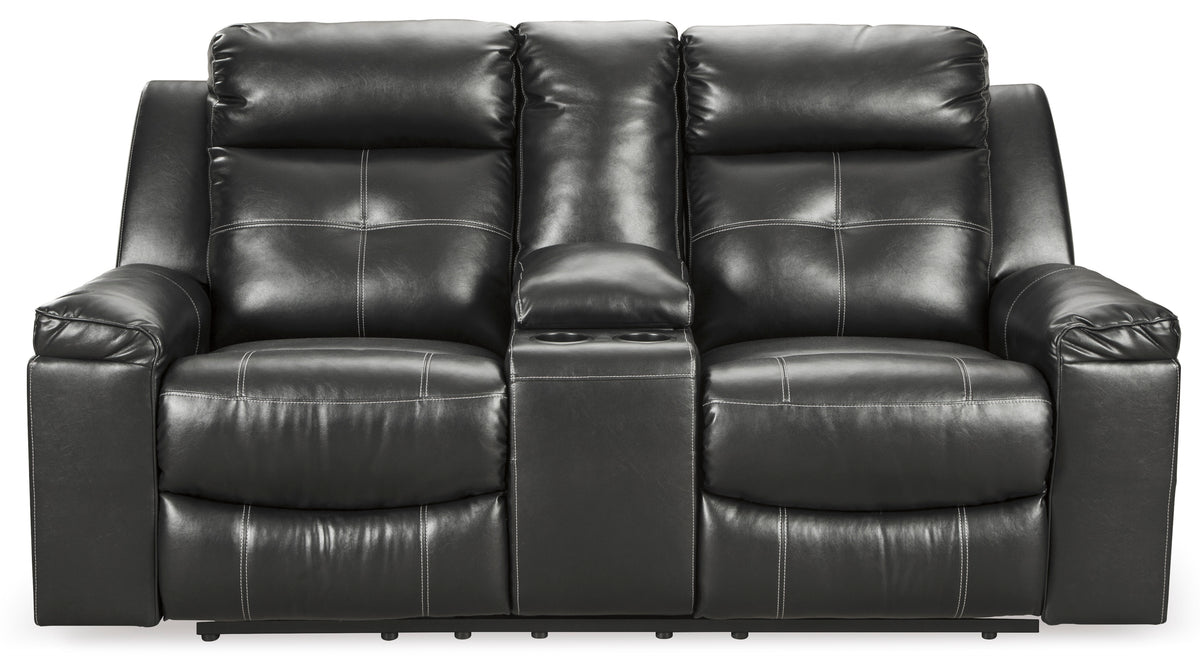 Kempton Black 2 Reclining Loveseats &amp; Recliner Chair - MJM Furniture