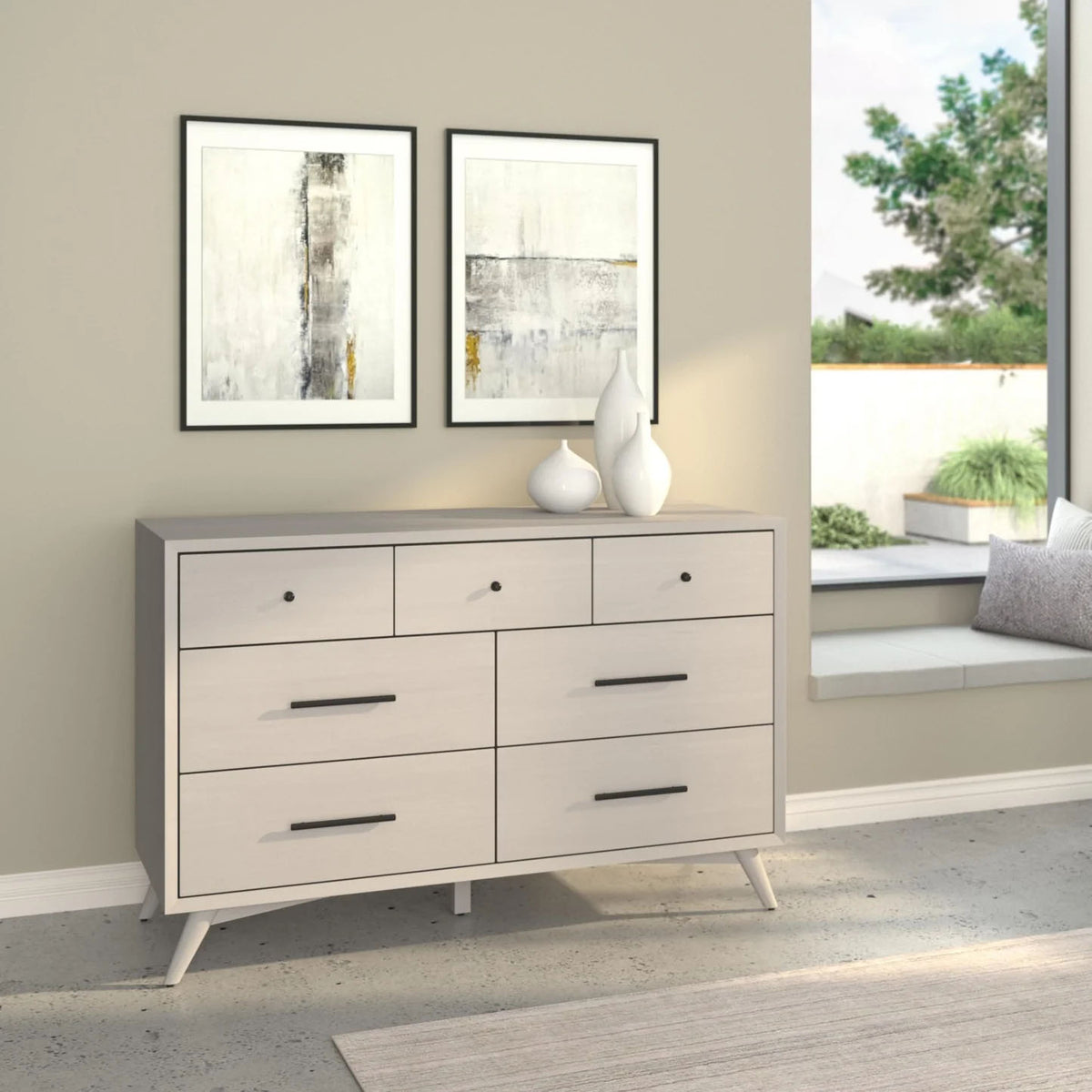 Hygge Dove 7 Drawer Dresser &amp; Mirror - MJM Furniture