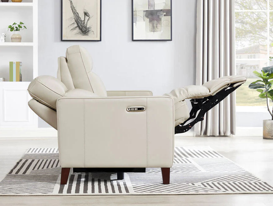 Monaco Vanilla Leather Power Reclining Chair - MJM Furniture