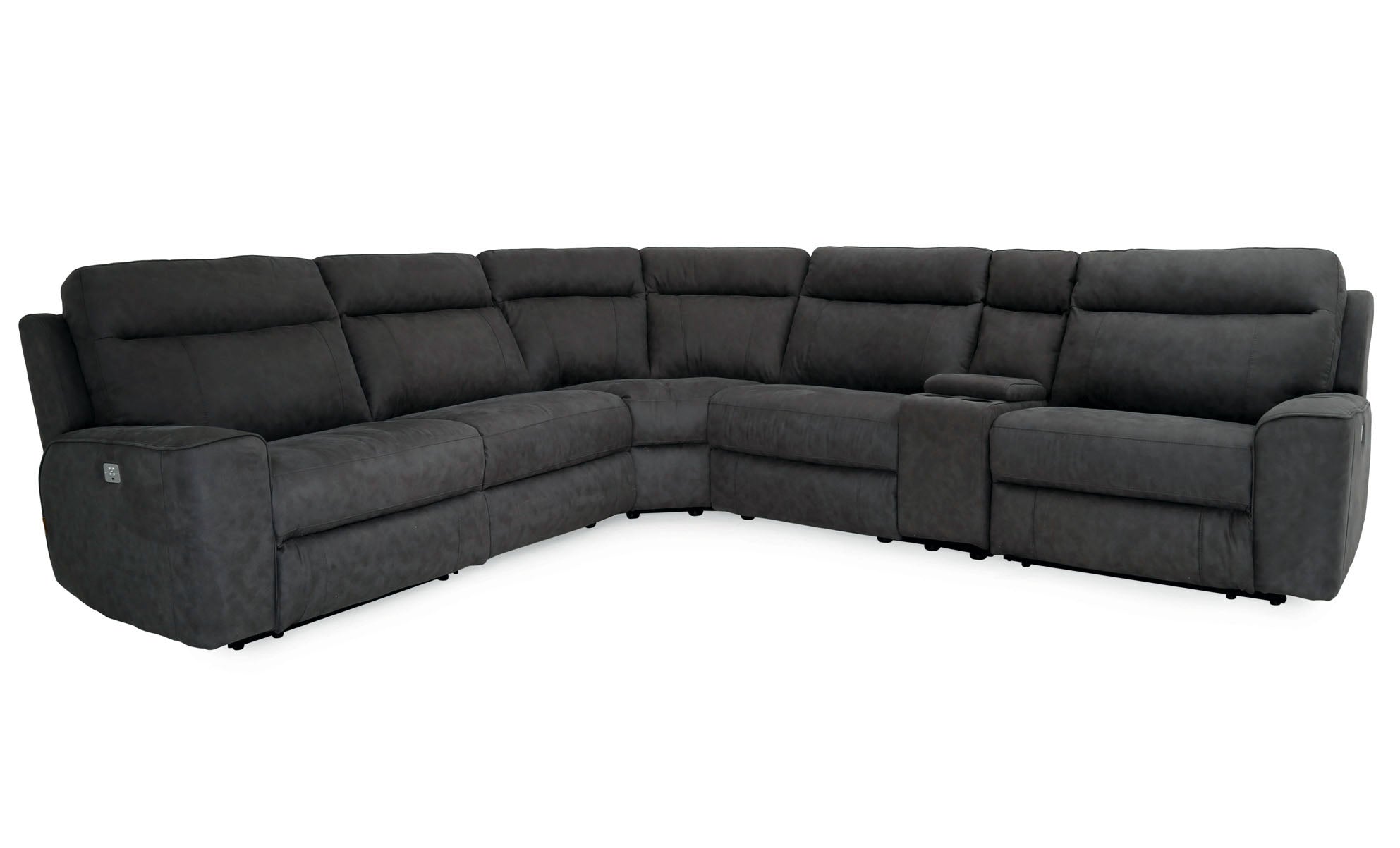 Marvel Black Gel Leather Fabric Power Reclining Sectional - MJM Furniture