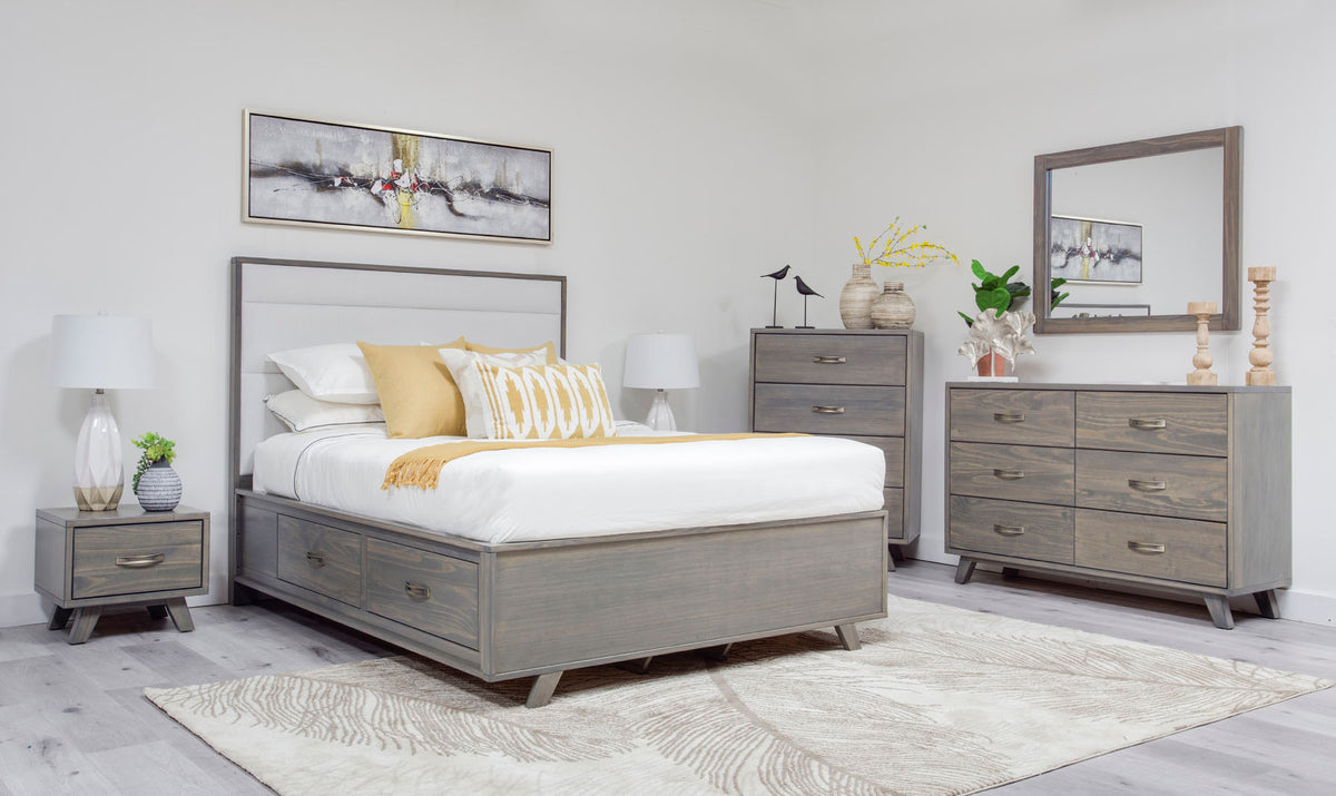 Metro Gray Pine Upholstered Storage Bed - MJM Furniture