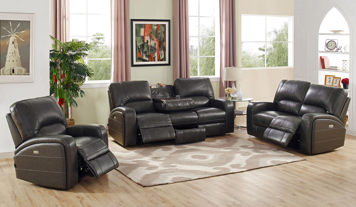 Newcastle Gray Leather Power Reclining Loveseat - MJM Furniture