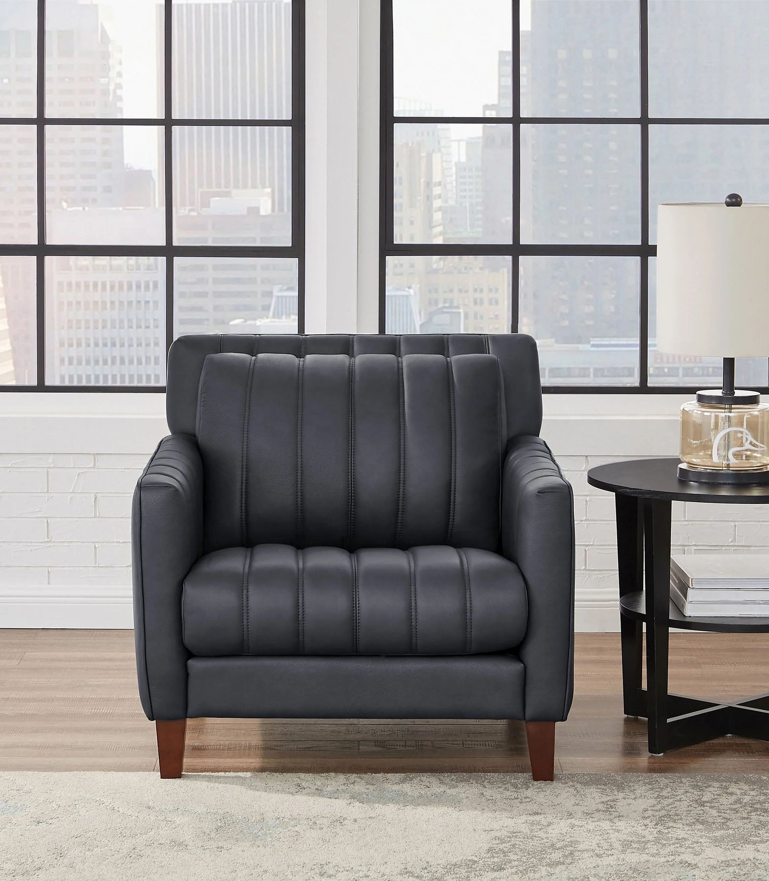 Ross Gray Leather Chair - MJM Furniture