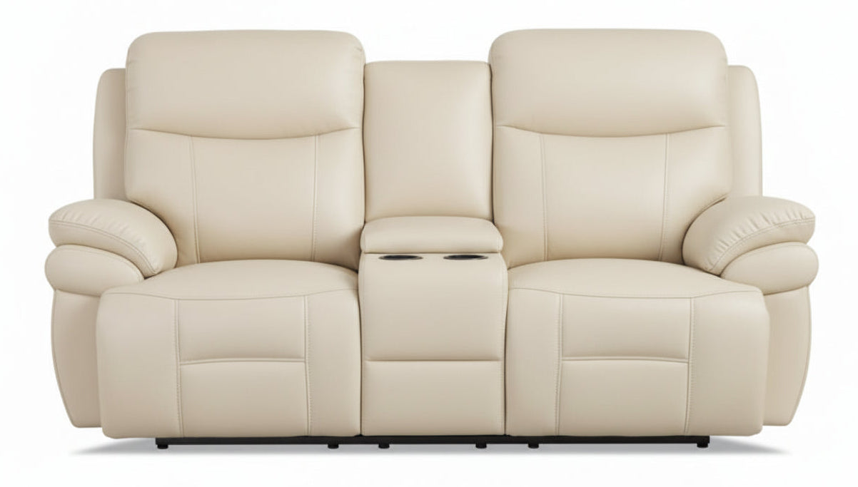 Summerlands Cream Leather Power Reclining Console Loveseat - MJM Furniture