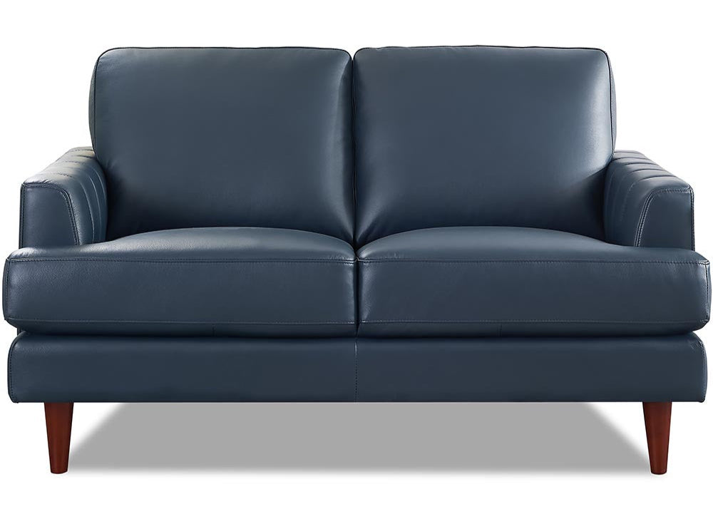 Cassia Navy Leather Loveseat - MJM Furniture