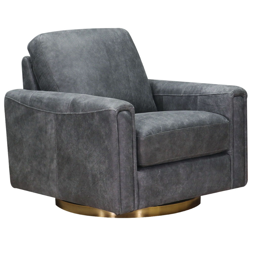 Hayward Gray Leather Swivel Chair - MJM Furniture