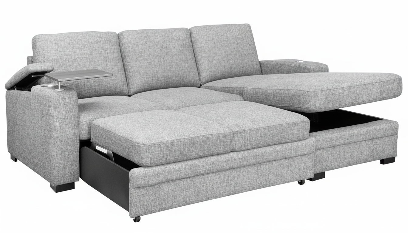 Oz Gray Sleeper Sectional Sleeper Sectionals FIF LHF Storage Chaise / RHF Loveseat Sleeper