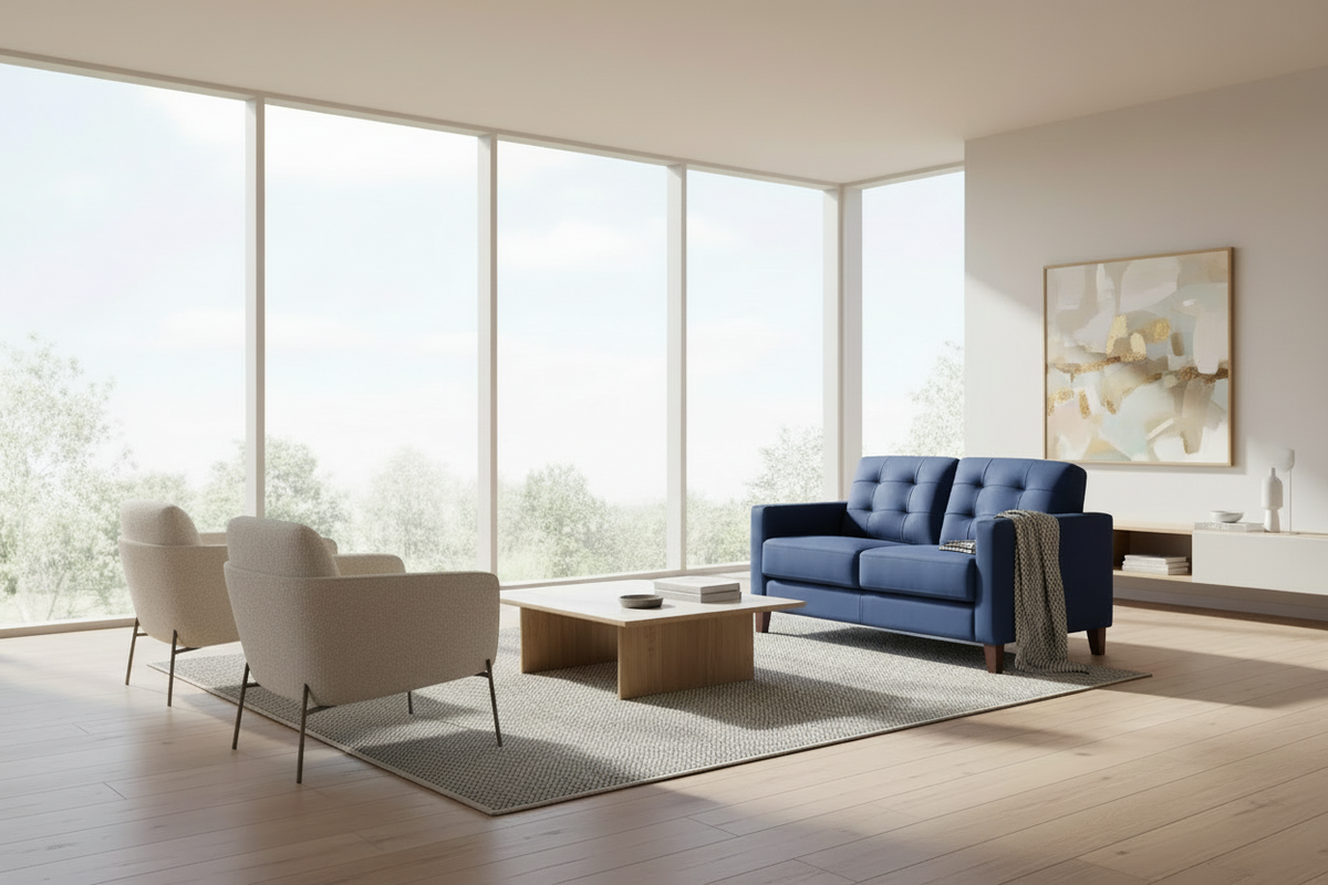 George 55" Dark Blue Velvet Loveseat - MJM Furniture