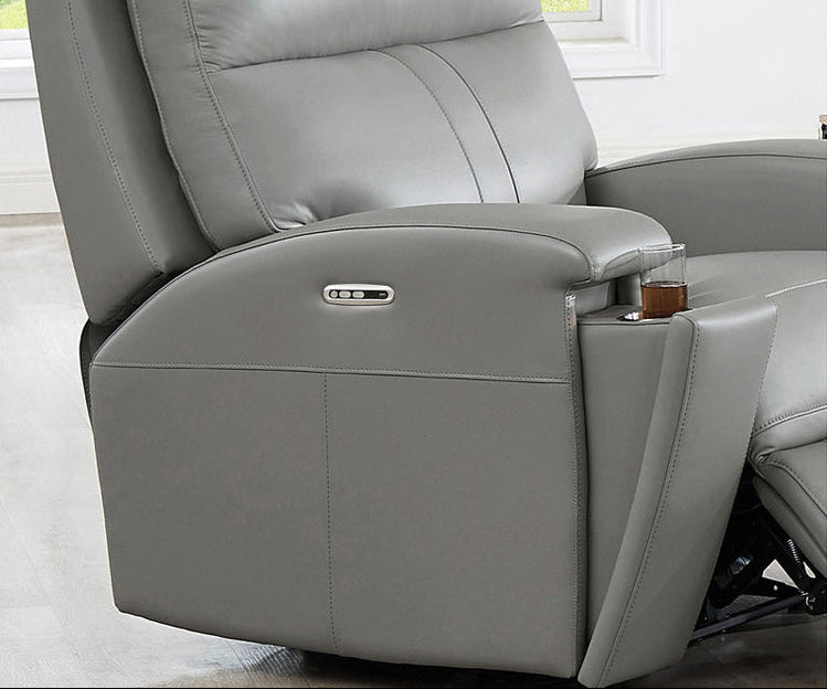 Venice Silver Leather Zero Gravity Power Reclining Sofa - MJM Furniture