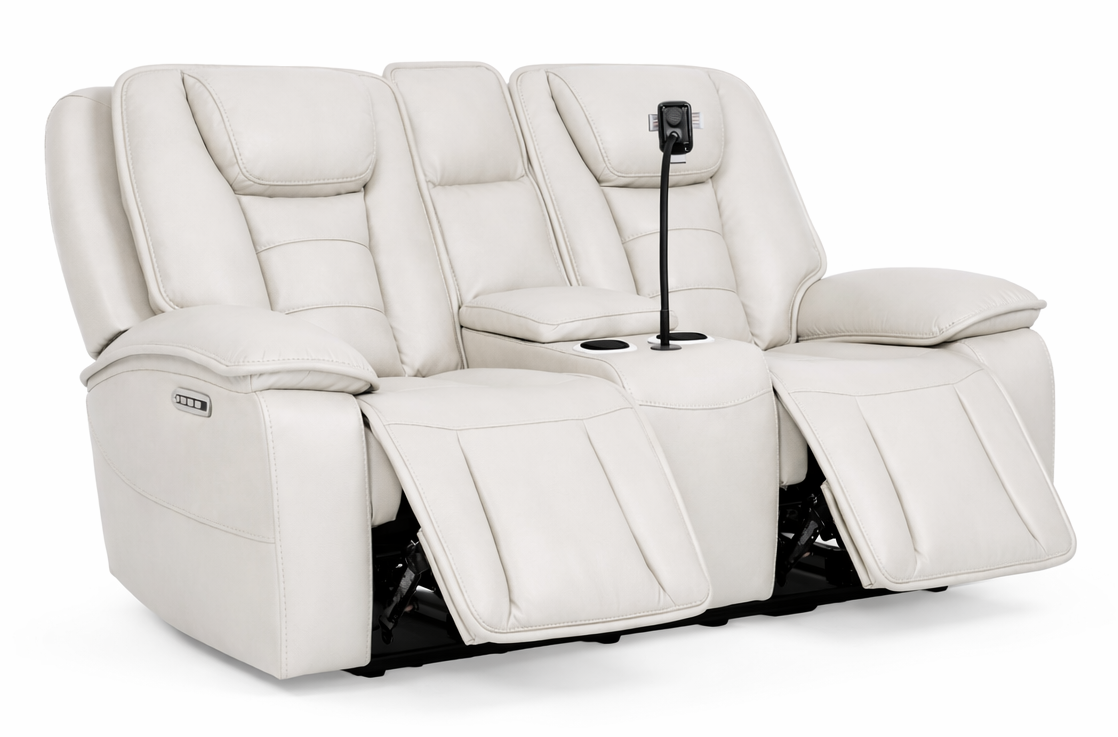 Finley Bone Gel Leather Power Reclining Loveseat