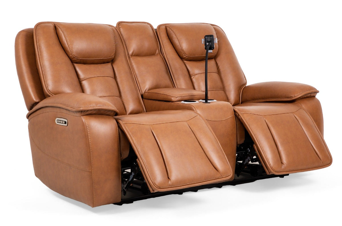 Finley Cognac Gel Leather Power Reclining Loveseat