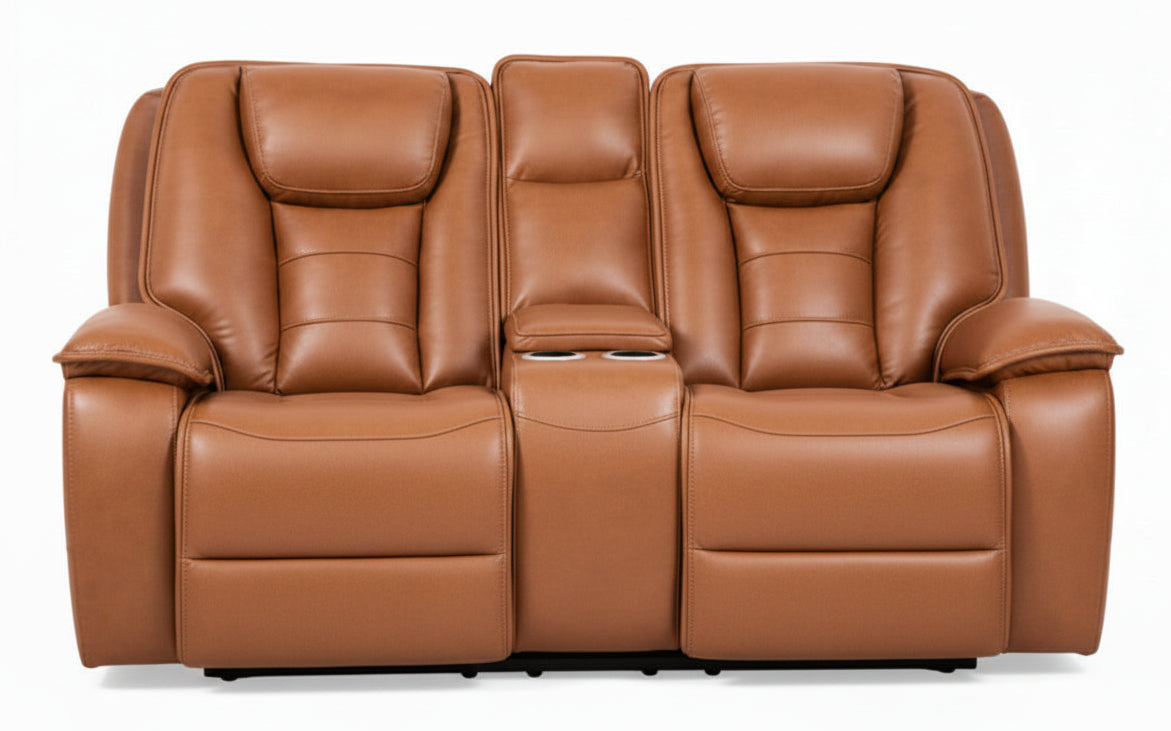 Finley Cognac Gel Leather Power Reclining Loveseat
