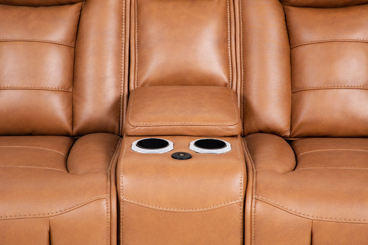 Finley Cognac Gel Leather Power Reclining Loveseat