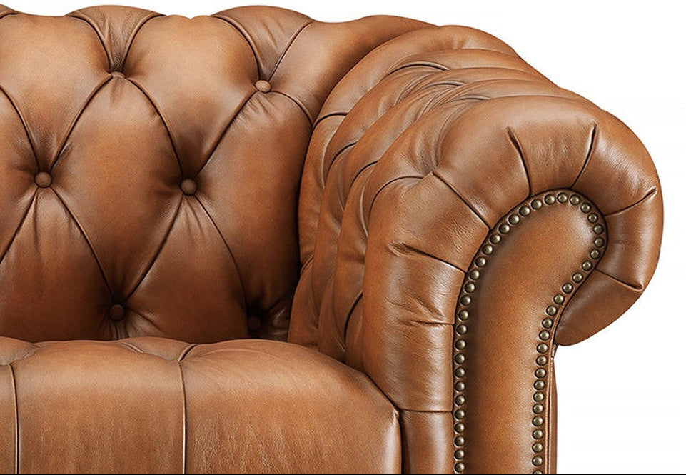 York 49.5" Saddle Premium Leather Tufted Chair