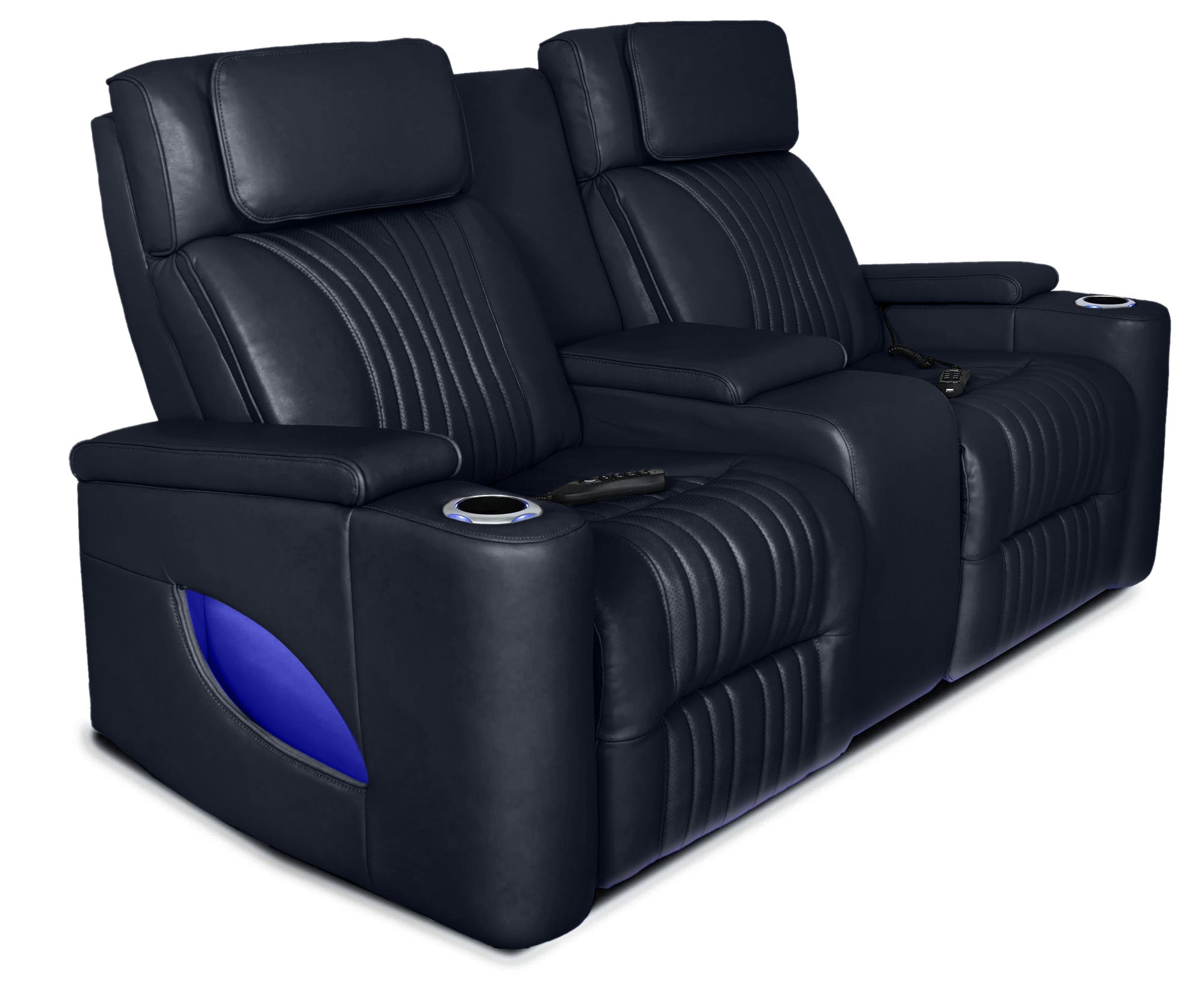 Aire Black Leather Power Reclining Console Loveseat - MJM Furniture