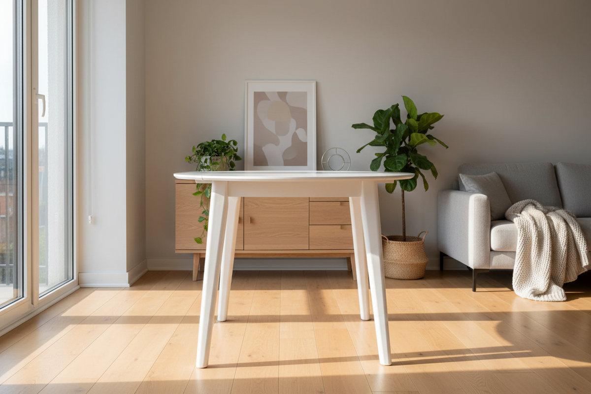 Percy 42” White Round Drop Leaf Dining Table