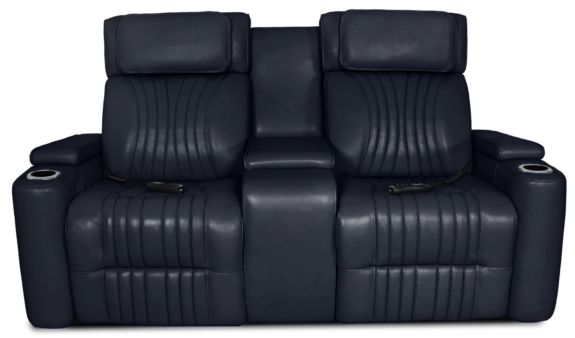 Aire Black Leather Power Reclining Console Loveseat - MJM Furniture