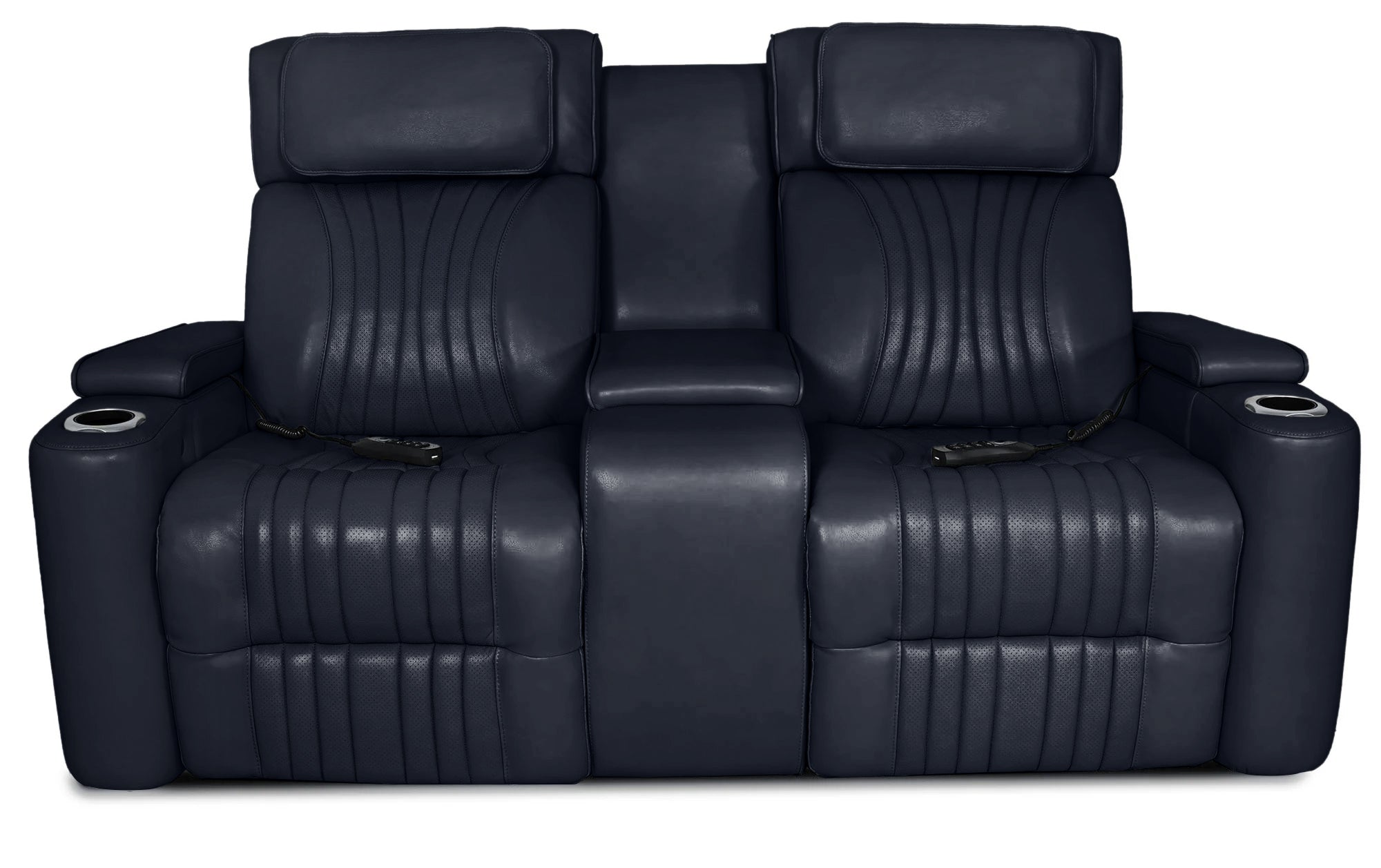 Aire Black Leather Power Reclining Console Loveseat - MJM Furniture