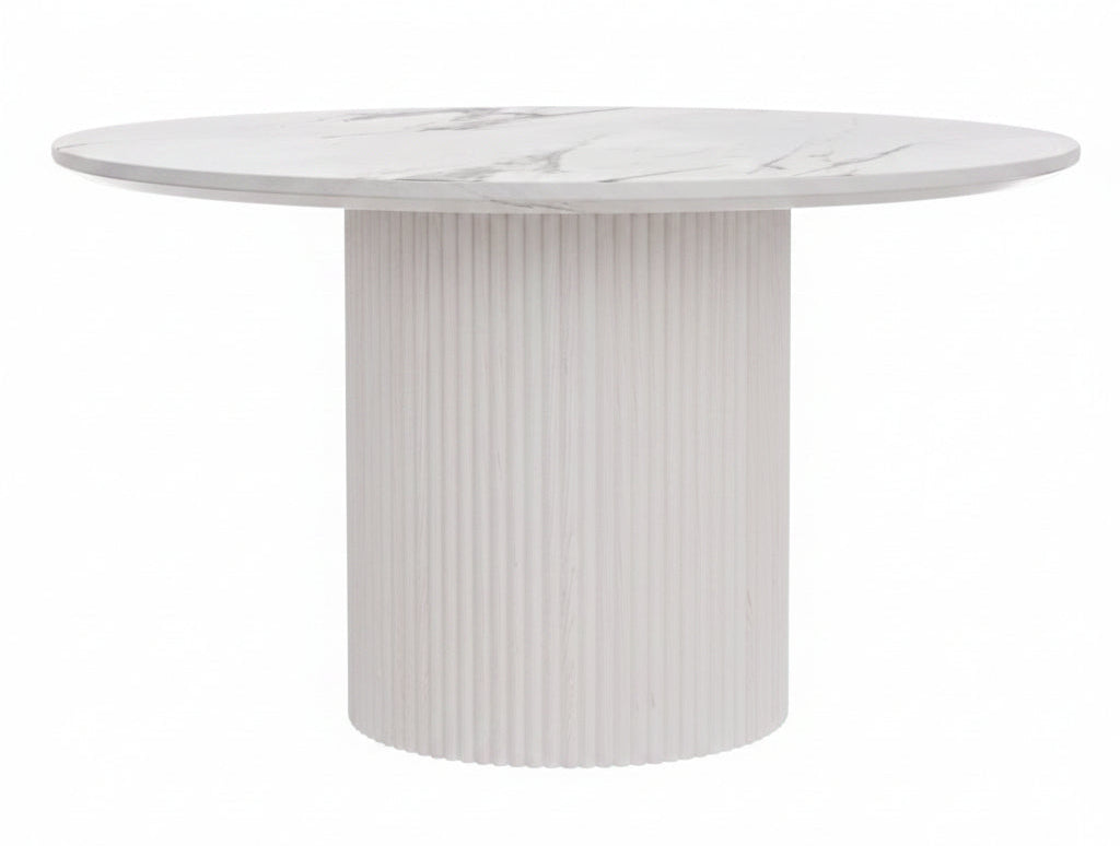 Serenity Whitewash 54” Quartz Top Round Dining Table - MJM Furniture