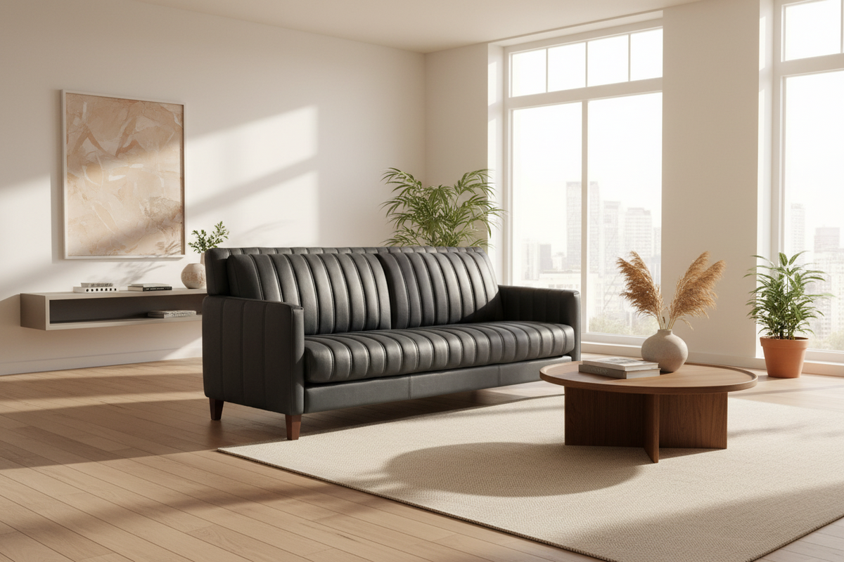 Ross 84" Leather Channel Sofa - MJM Furniture