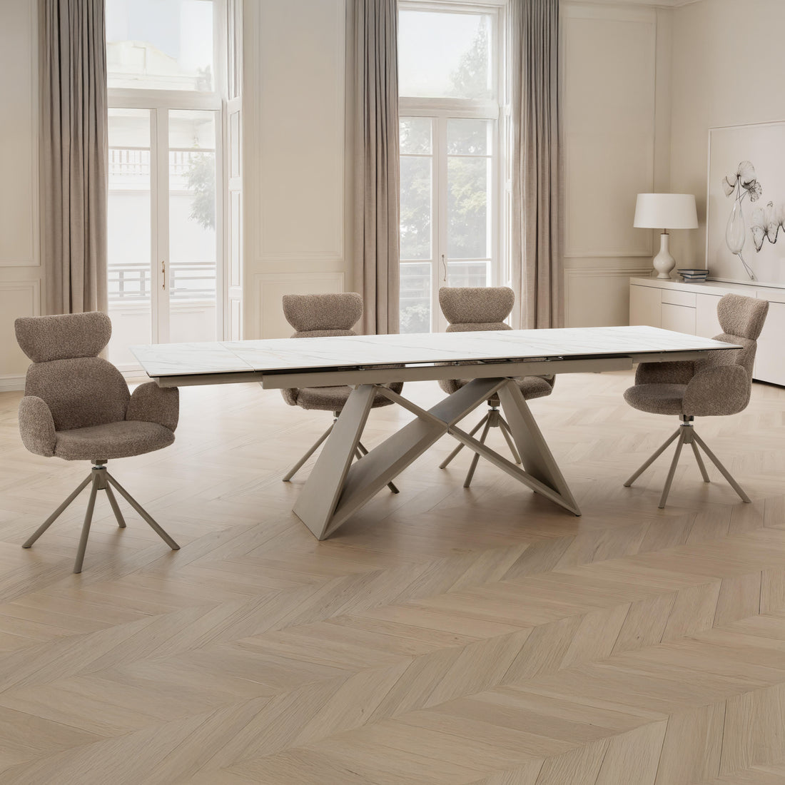 Halston Taupe 360° Swivel Dining Chair