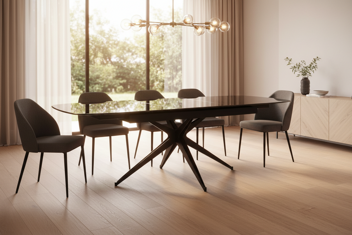 Onyx 71"/94" Extendable Bubble Glass Top Dining Table - MJM Furniture