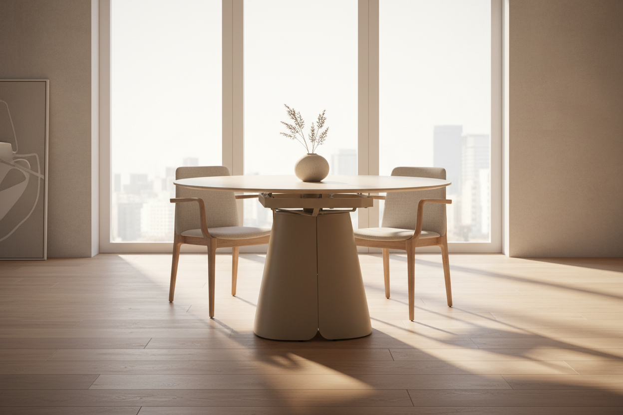 Rumi 32"/52" Extendable Travertine Round Dining Table - MJM Furniture