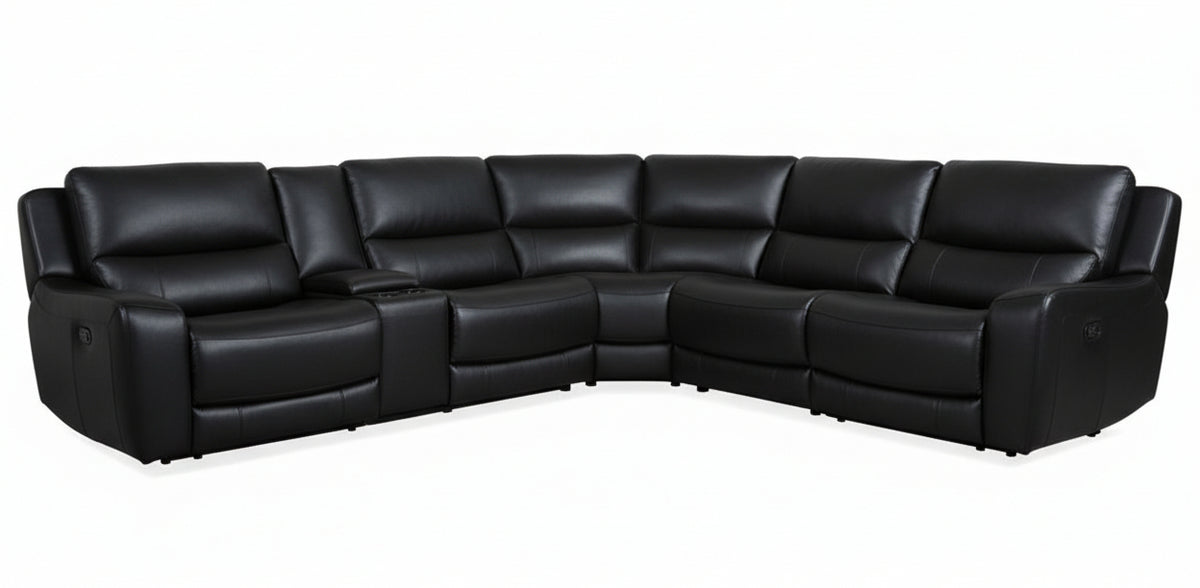 Hollis Black Leather Power Reclining Sectional - MJM Furniture