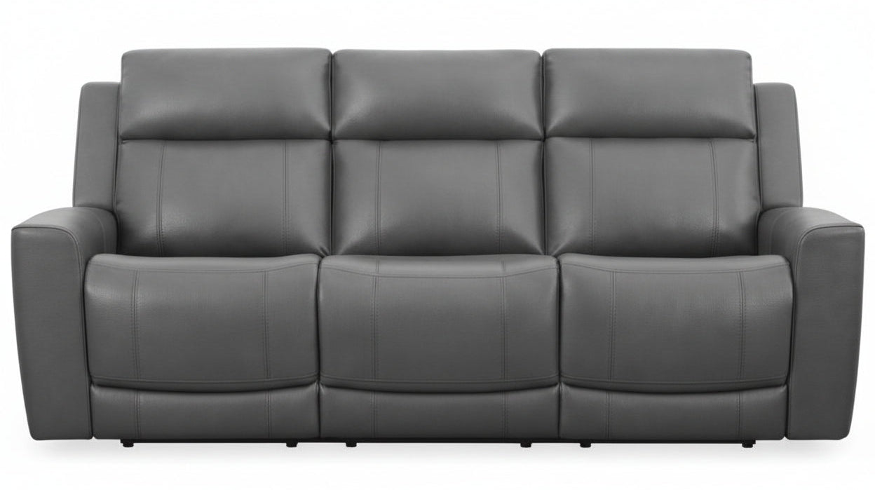 Colson Gray Leather Power Reclining Sofa - MJM Furniture