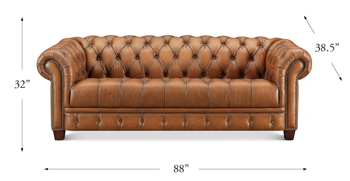 York 88" Saddle Premium Leather Tufted Sofa