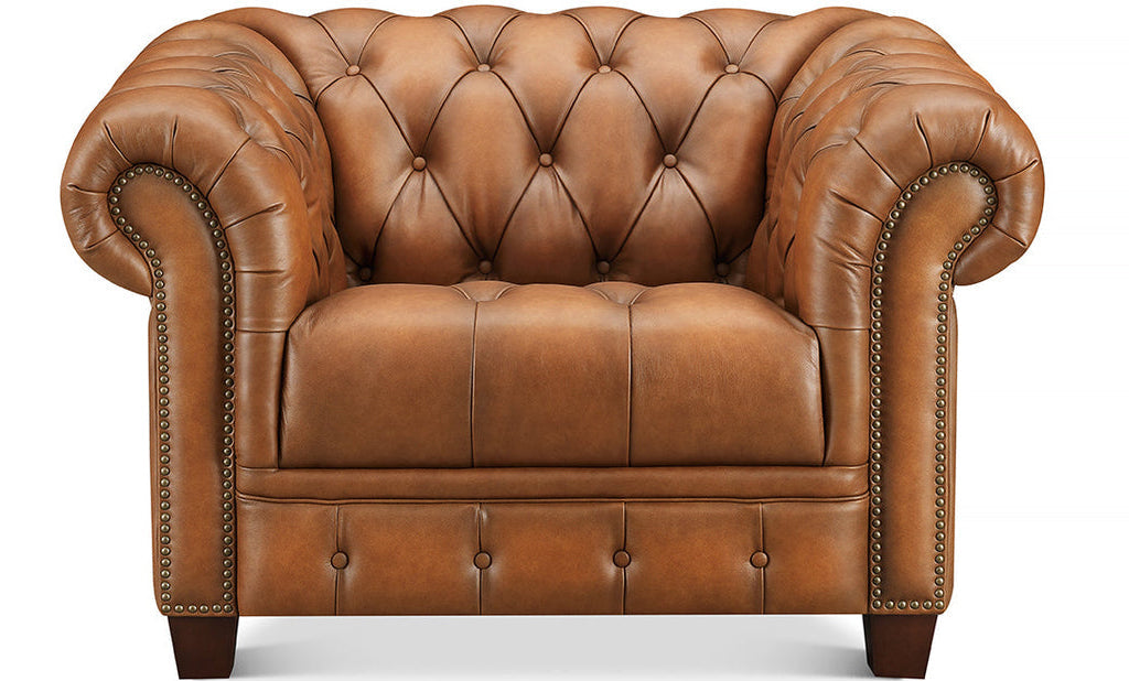 York 49.5" Saddle Premium Leather Tufted Chair