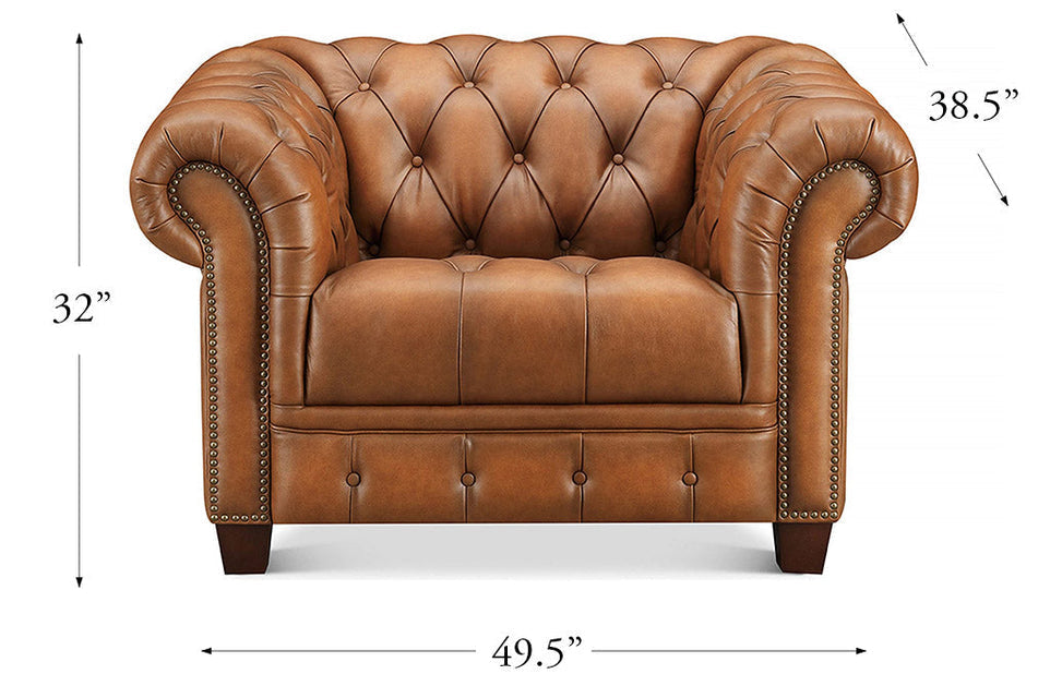York 49.5" Saddle Premium Leather Tufted Chair