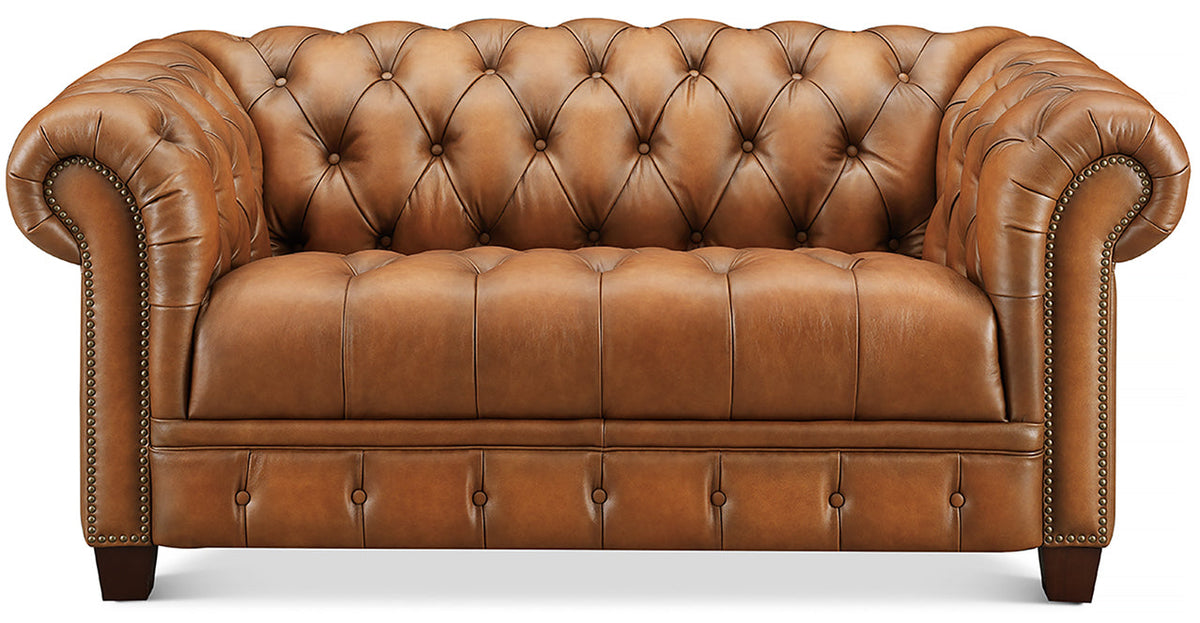 York 69" Saddle Premium Leather Tufted Loveseat Loveseats Hydeline
