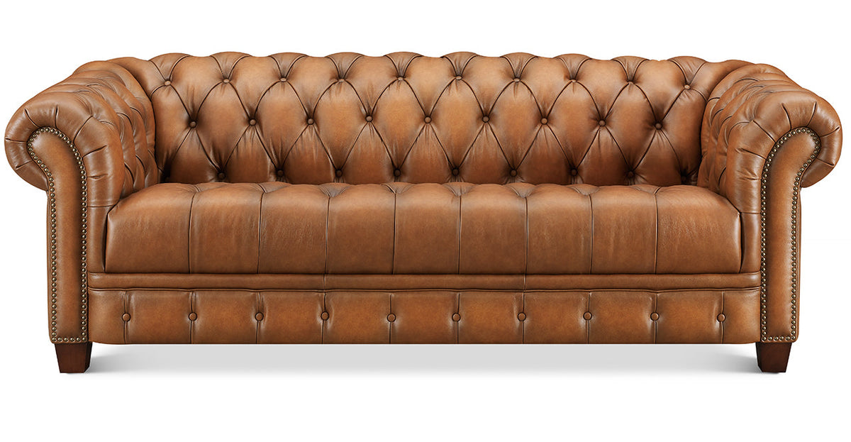 York 88" Saddle Premium Leather Tufted Sofa Sofas Hydeline