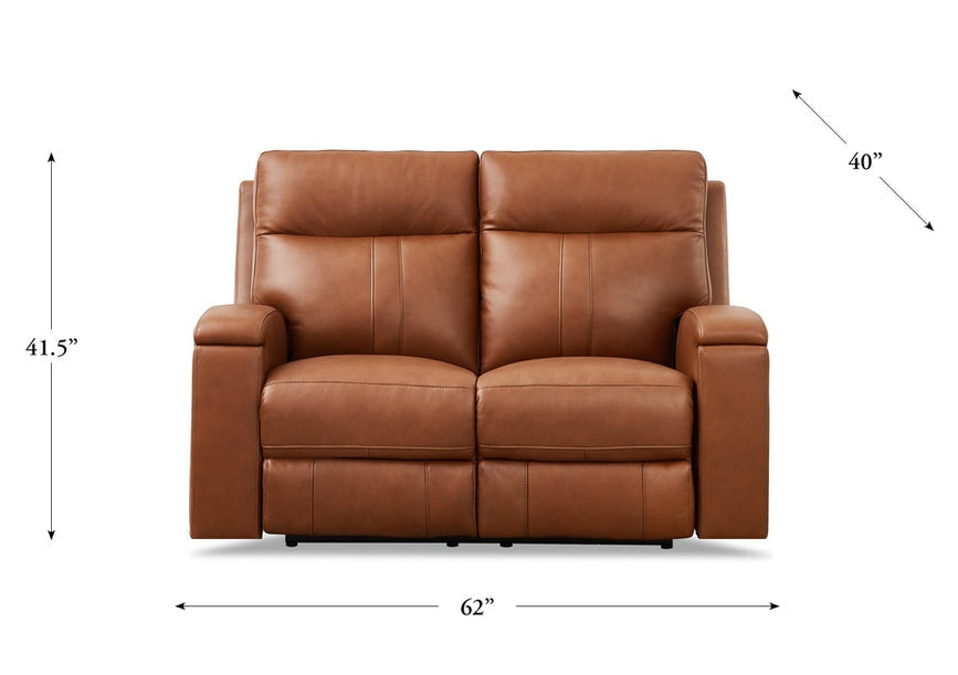 Venice Cognac Leather Zero Gravity Power Reclining Loveseat - MJM Furniture