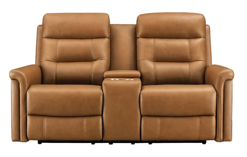 Josh 71" Cognac Leather Zero Gravity Power Reclining Console Loveseat