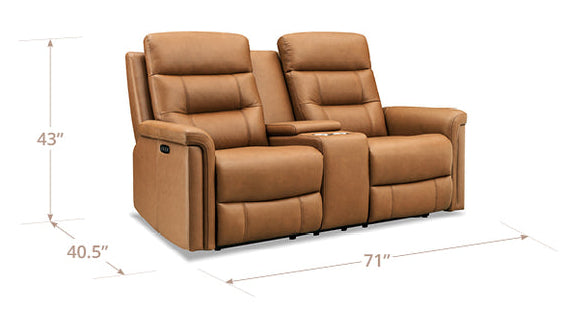 Josh 71" Cognac Leather Zero Gravity Power Reclining Console Loveseat