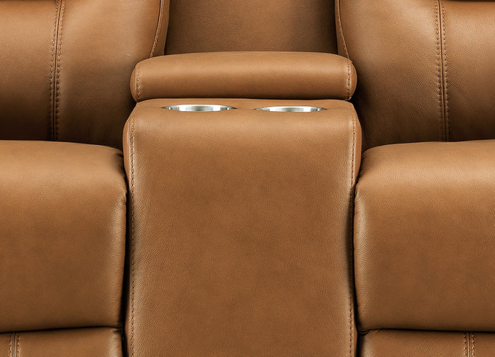 Josh 71" Cognac Leather Zero Gravity Power Reclining Console Loveseat