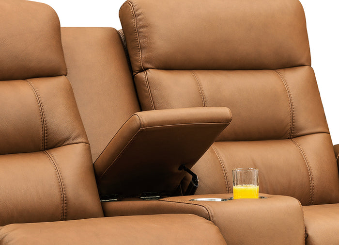 Josh 71" Cognac Leather Zero Gravity Power Reclining Console Loveseat