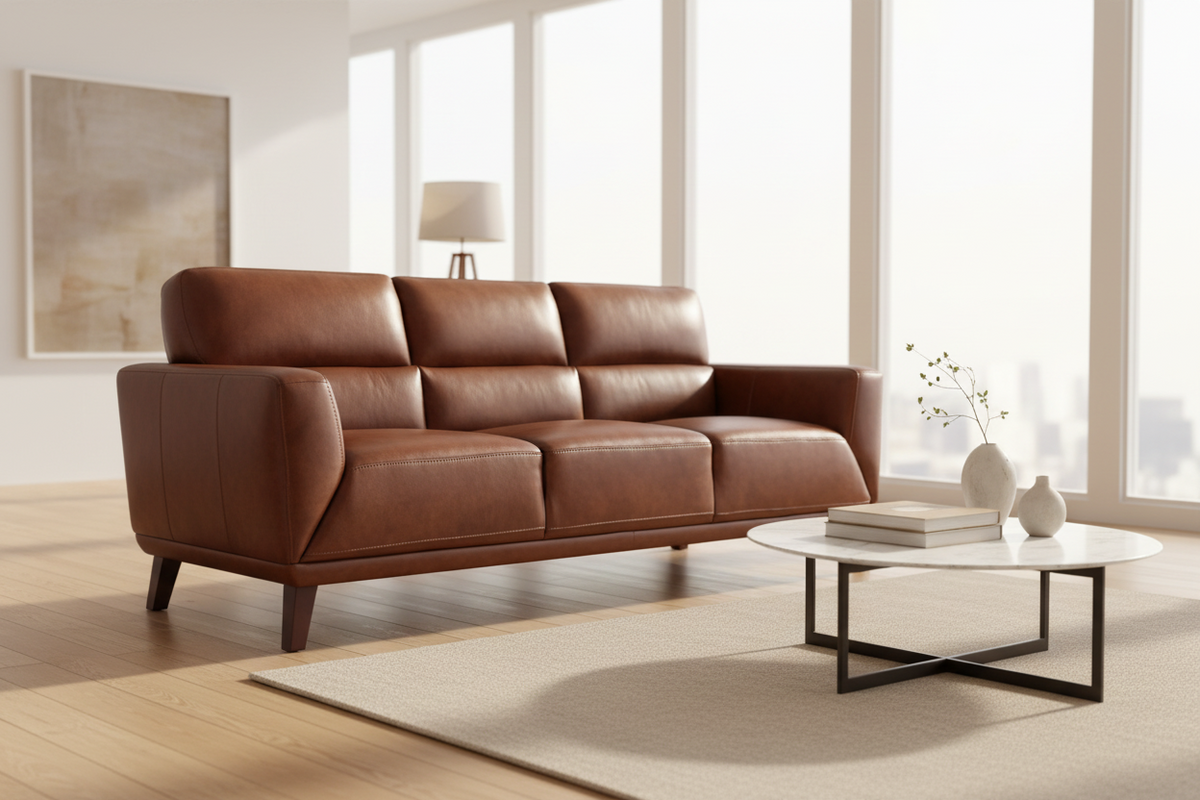 Jake 84” Brandy Premium Leather Sofa - MJM Furniture