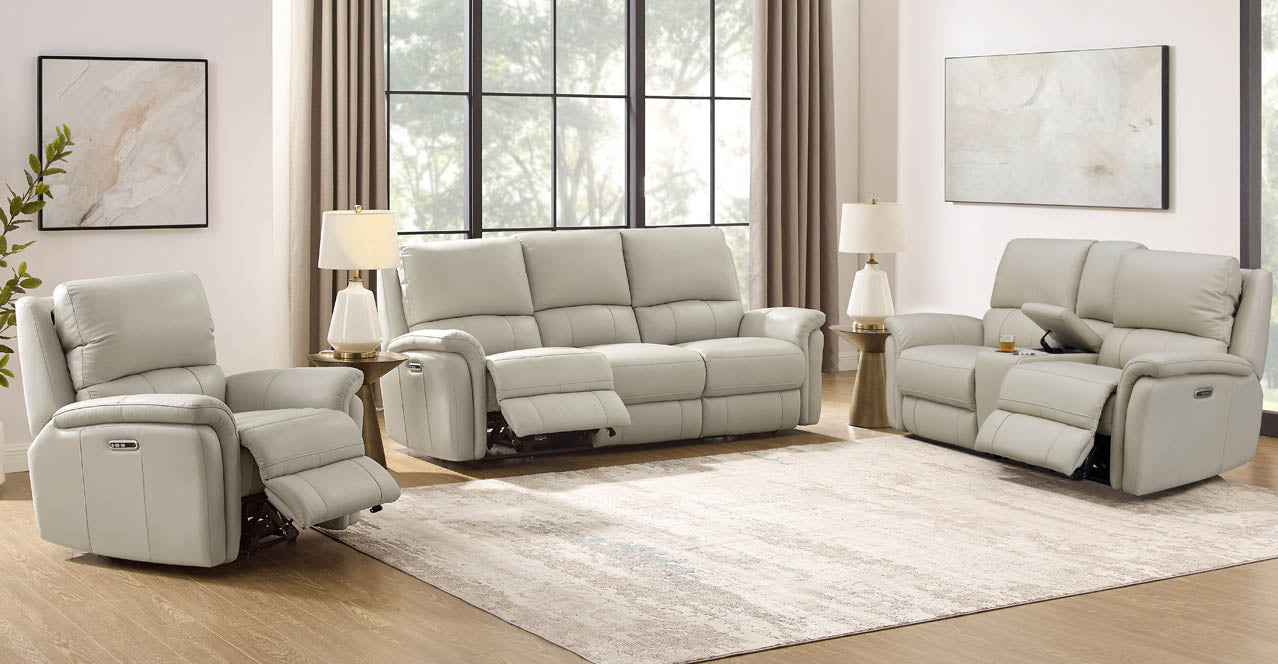 Tyler Vanilla Leather Power Reclining Loveseat - MJM Furniture