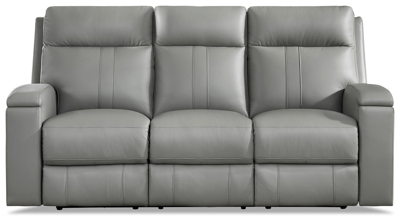 Venice Silver Leather Power Reclining Sofa - MJM Furniture