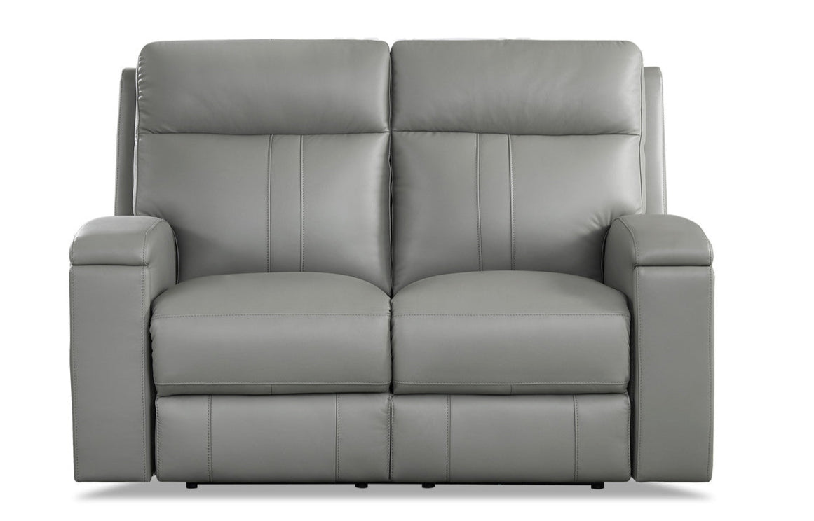 Venice Silver Leather Power Reclining Loveseat - MJM Furniture