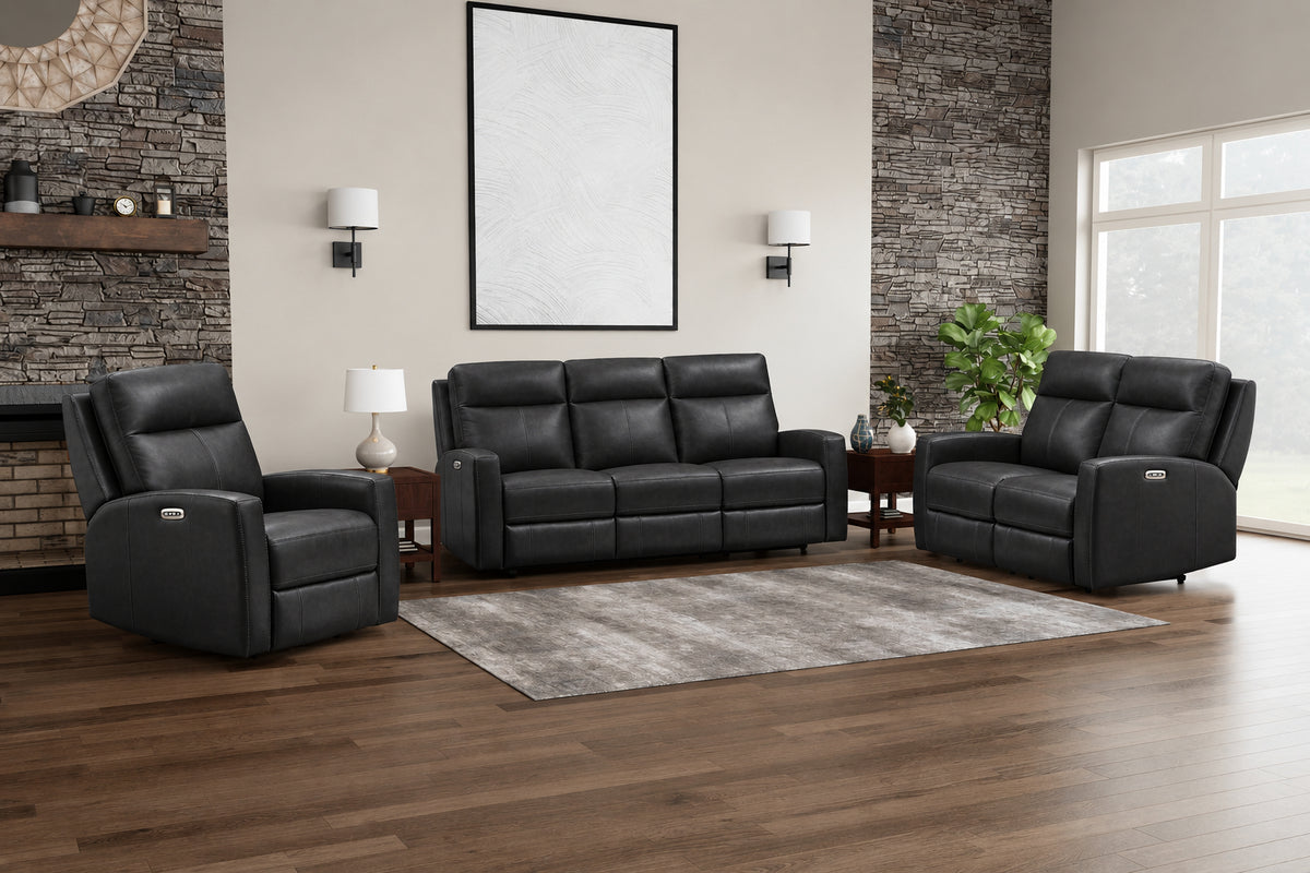 Modello 84" Black Leather Zero Gravity Power Reclining Sofa