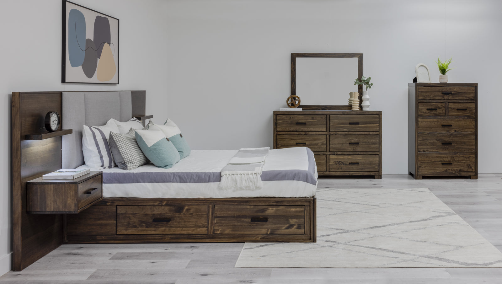 Oliver Pine Lift Storage Bed & 2 Nightstands - MJM Furniture