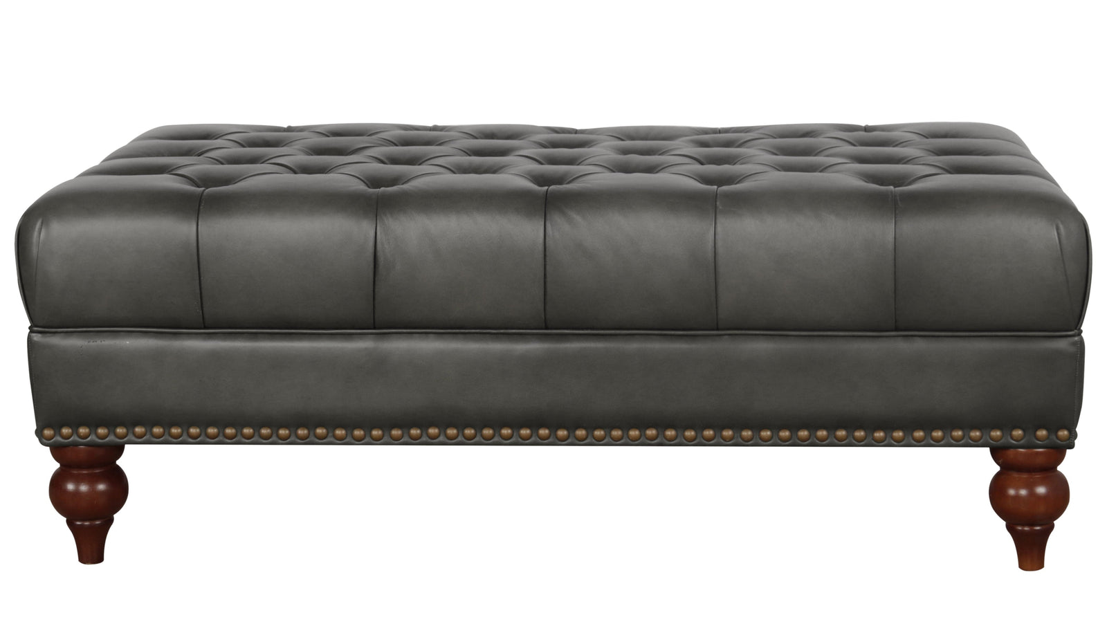 Kennedy Gray Leather Ottoman - MJM Furniture