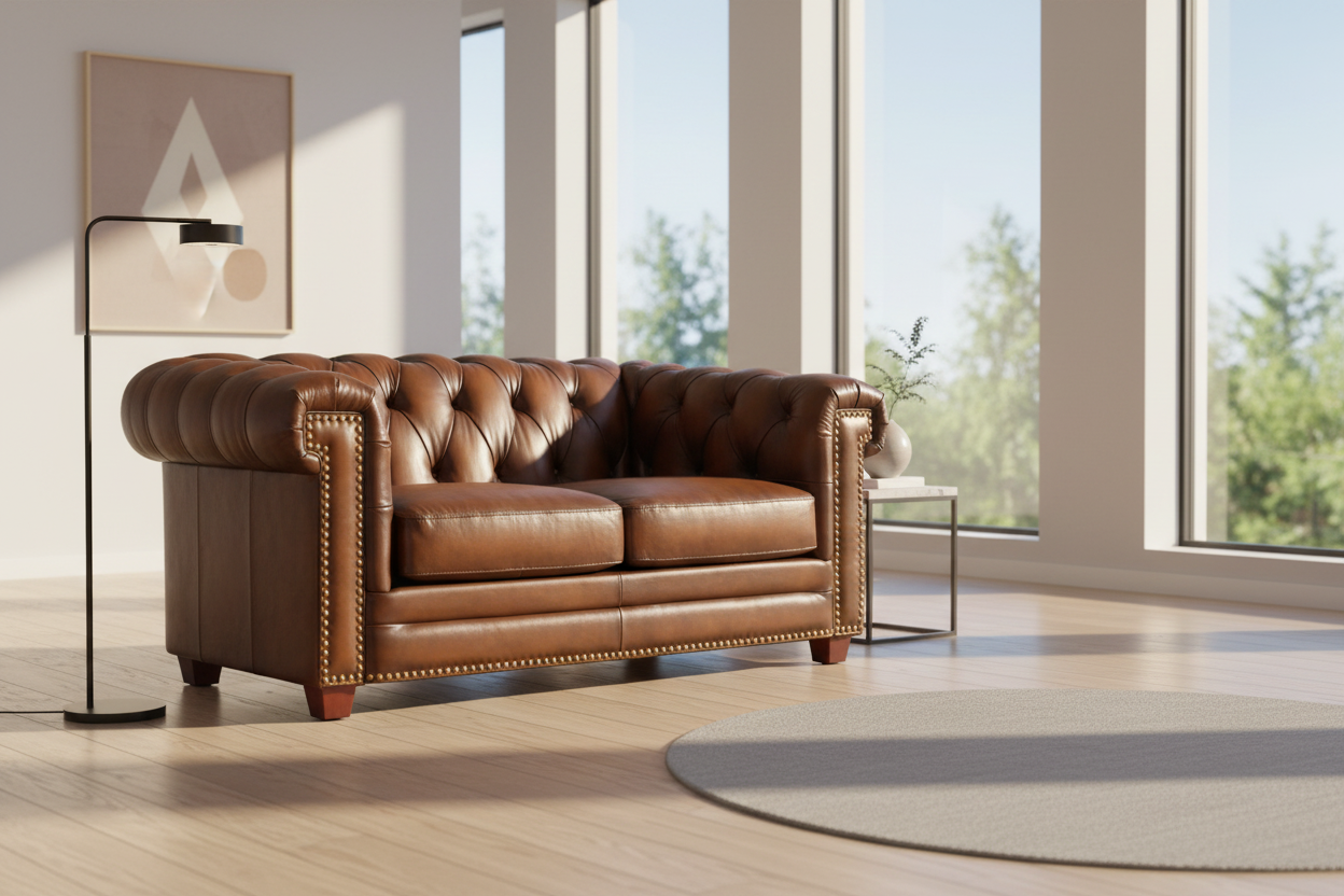 Windsor Brown Leather 2 Loveseats Set - MJM Furniture