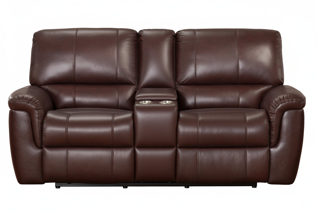 Mirage Brown Leather Manual Reclining Console Loveseat - MJM Furniture