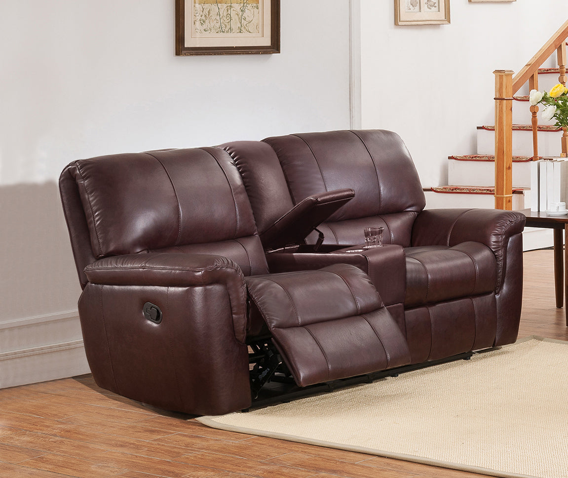 York Brown Leather Reclining Loveseat - MJM Furniture