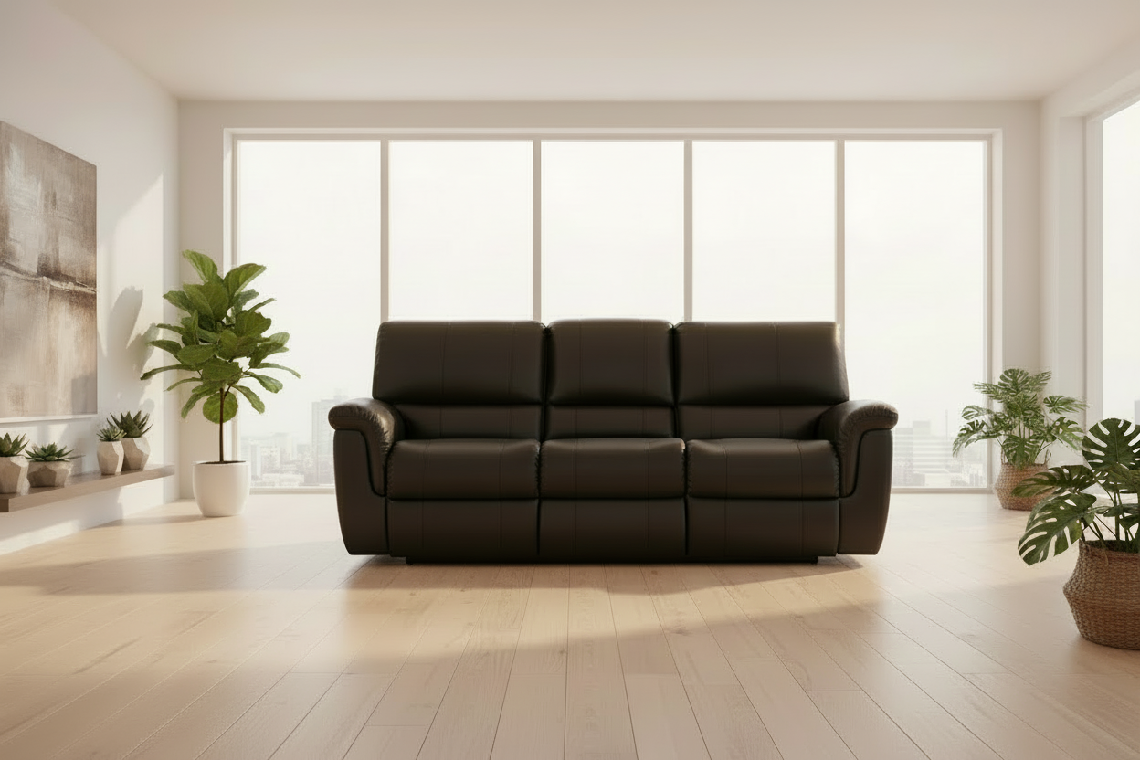 Mirage Black Leather Manual Reclining Sofa - MJM Furniture